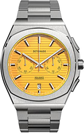 DeTomaso VOLTRE Chrono First Edition Giallo Gelb Herren-Armbanduhr Analog Quarz Edelstahl Silber