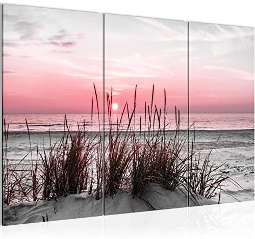 Runa Art Plage Coucher de soleil Peinture Tableau Salon XXL Gris Rose Mer Nature 120 x 80 cm 3 Parties Decoration Murale 043731b