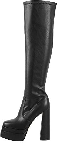 Only maker Stivali sopra il ginocchio elasticizzati da donna con plateau tacco a blocco, Poliuretano nero., 40 EU