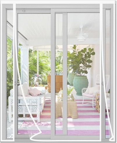 Risareyi Zanzariera Magnetica in Fibra di Vetro 190x215cm, Bianco | Rete Molto Resistente, Doppia Apertura Laterale Zanzariera Porta Finestra con Calamita Chiusura Automatica, per Balcone