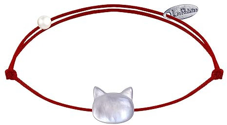 LES POULETTES BIJOUX - Bracelet Lien Tête de Chat en Nacre - Rouge