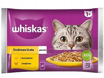 Whiskas Adult 1+ Nassfutter für Katzen in Jelly mit Huhn, Truthahn, 20 Portionsbeutel, 5x4x85g, Hochwertiges Nassfutter für ausgewachsene Katzen
