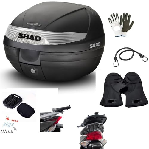 Kompatibel mit Piaggio Medley 125 Topcase SHAD SH29 Koffer 29 Liter 30 x 40 x 38 cm Box für 1 Integralhelm + Verschluss Lock System + Gepäckträger + Montagesatz