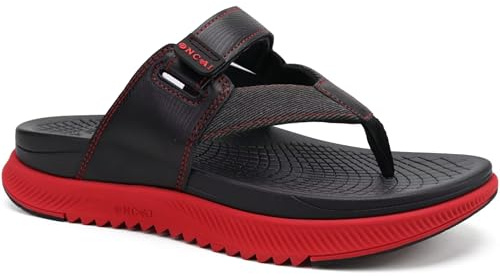 ONCAI Orthopädische Zehentrenner Herren Arch Support Walking Sandalen Sport Erholung Orthotic Leder Sandale Flip Flops Plantar Fasciitis Rot 44.5