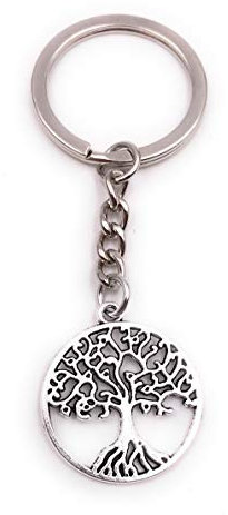 Onwomania Albero della vita portachiavi in metallo portafortuna in confezione regalo in alluminio, ideale come regalo, argento, Taglia unica