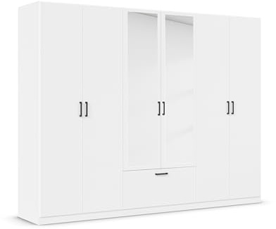 Rauch Möbel BARI, Kleiderschrank, Farbe Weiß, Breite 271 cm | Schrank, 6-türig, Spiegel, 1 Schublade, für Schlafzimmer, Kinderzimmer, Babyzimmer, Homeoffice, Garderobe, Flur