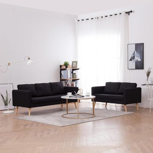 Mengtu 2-TLG. Sofagarnitur Loungemöbel Gartensofa Set Sofa Lounge Sitzgruppe Set Balkonsofa Gartengarnitur Sitzmöbel Stoff Schwarz Gartenmöbel