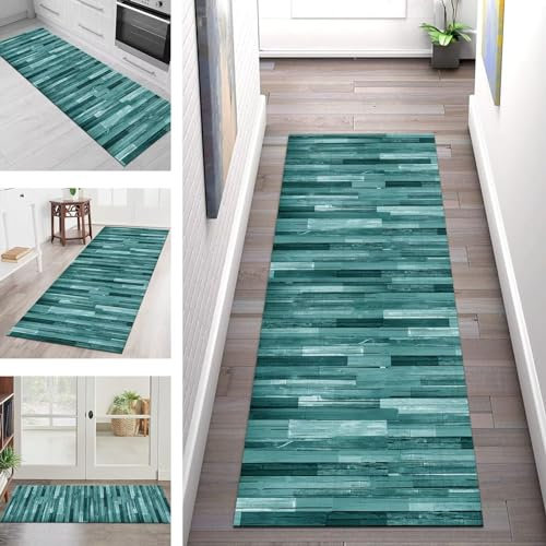 Teppich Läufer Lang Küche Flur Wohnraum Teppichläufer Rutschfest Waschbar Küchenläufer Teppichmatten Türkis Rug Vintage 60X240CM Meterware Läufer Flurteppich Wohnzimmer Schlafzimmer Küchenteppich