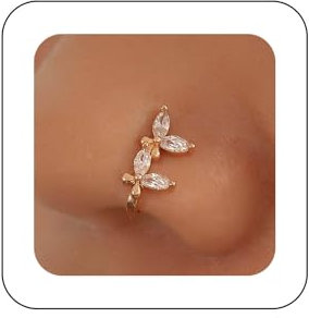 Xduargs Anneau De Nez Boho En Cristal Avec Pince Papillon Vintage Faux Anneau De Nez Papillon Doré Cz Anneau De Nez Papillon Non Percé Bijoux De Nez Pour Femmes Et Filles