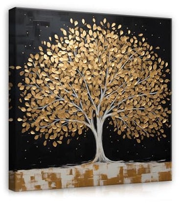 WallArena - Leinwand Bilder - Baum Gold Schwarz Abstrakt Industria - 80x80 cm Leinwandbilder - Bild auf leinwand - Wandbild XXL groß Wandbilder für Wohnzimmer Schlafzimmer Wohnzimmerbilder Modern
