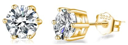 SLUYNZ 925 Sterling Silber Ohrringe Zirkonia Ohrstecker für Damen CZ Ohrstecker 5MM/6MM/7MM Simulierter Diamant Ohrstecker (5MM, B-Gold)