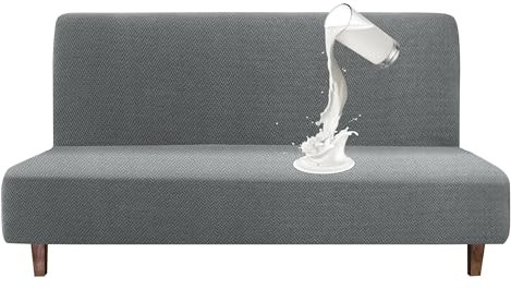 CZL Armlose Futonbezug Sofa Überzug Ohne Armlehnen Sofabezug Wasserdicht Couch Überzug Sofa Cover Hoher Stretch Sofaüberwurfe für Faltbares Schlafsofa mit Schlaffunktion 190-210CM - Hellgrau