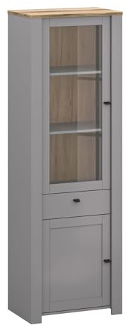 Feldmann Preiswert Wohnen Glasvitrine Latour Standvitrine 65x42x200cm grau Eiche Delano