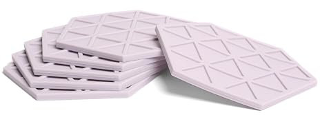 Lilac Purple Silicone Drinks Coasters set of 6 by Stone & Thyme - a UK Brand. Scandinavian Style Hexagon Coasters, Non Slip, Heatproof, Easy to Clean, for Indoor and Outdoor use (Lilac, Coaster)