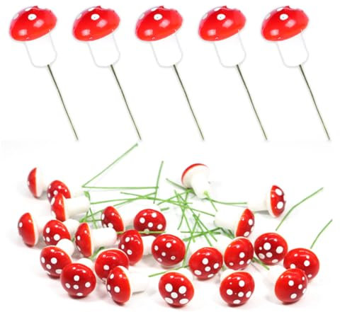 XUKZIMA 40 Stück Pilz Dekoration Garten Deko Micro Landschaft Mini Pilze Fliegenpilz am Draht DIY Basteln Miniatur Pilze für Bonsai Pflanze Aquarium Garten Deko