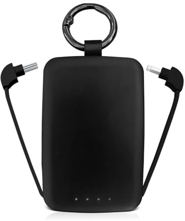Mini Power Bank Keyring Charger for iPhone and Android, Built in Cables Lightning and USB-C Connection, 4000MAH, Small Compact and Portable, Emergancy Powerbank
