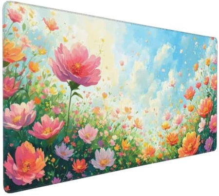 Mouse Mat Extended Large Mouse Mat 100x50x0.3 cm Gaming Mouse Pad, Blue Sky Flowers Desk Mat, MouseMat Waterproof Soft Cloth XXL Mouse Pad with Non-Slip Rubber Base - Use with all Mouse Types Y-10932