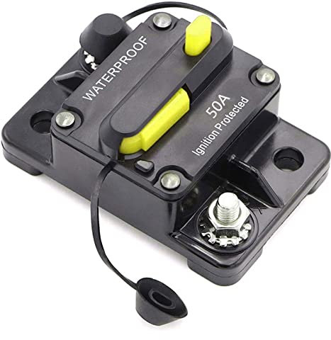 FDYZCIYI Disjoncteur 30-300A Double Batterie 12V 24V DC, fusible à réinitialisation Manuelle, disjoncteur de Voiture, Audio de Voiture, récupération Automatique en Ligne(50a)