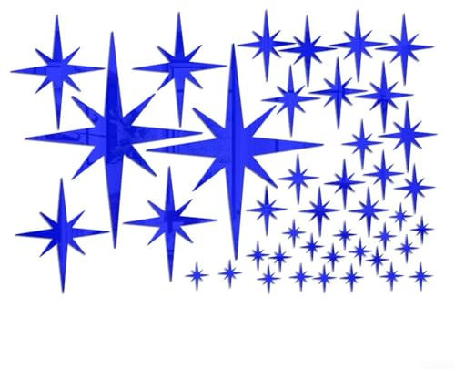 Entgoinggo Acryl-Wandaufkleber mit Sternen, 42 Stück, 3D-Spiegel-Wandaufkleber, entfernbarer Stern-Wandaufkleber für Zuhause, Wohnzimmer, Schlafzimmer, Dekor-Tapeten (blau)