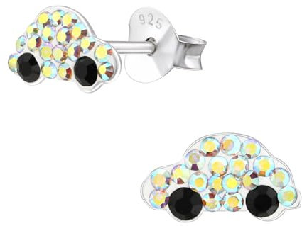 Monkimau Auto Kinder Ohrringe | mit Kristallen 925 Silber | Mädchen Ohrstecker Schmuck | Hypoallergen & Nickelfrei | Kinderohrringe Geschenkidee