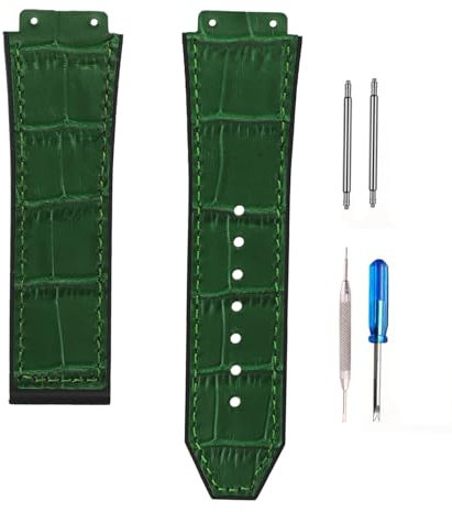 unilabo Leder-Uhrenarmband, kompatibel mit Hublot Big Bang, 19 mm x 25 mm x 22 mm, Ersatzarmband für Damen und Herren (grünes Band)