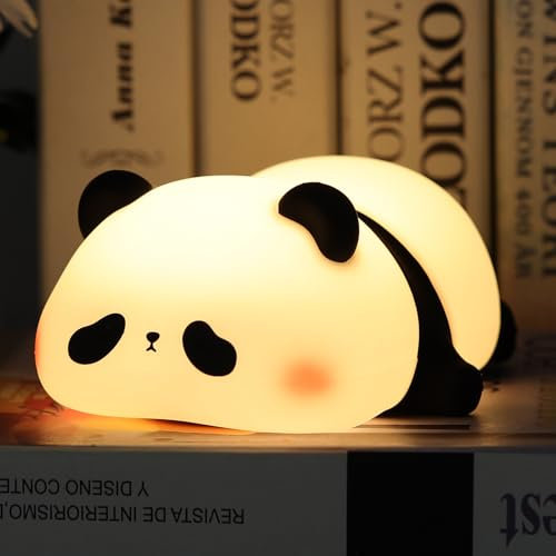 YISUN Panda Night Light for Kids, Cute Night Lamp for Bedroom, Rechargeable Silicone Dimmable Portable Panda Nightlight with Touch Control and Timer for Baby Children Boys Girls Gifts