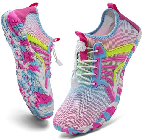 IceUnicorn Barfußschuhe Damen Herren Breite Traillaufschuhe Zehenschuhe Unisex Schwimmschuhe Strandschuhe Aquaschuhe(Regenbogen, 36EU)