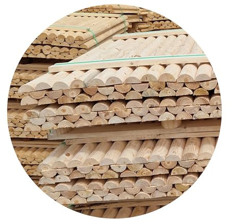 TIMBERMIK ½ ⌀8cm 4-Pack Baguettes Demi-Rondes Longueur: 220 cm Bâton en Bois de Pin Barre de Clôture De Jardin Exterieur Non Imprégné Résistant Aux Intempéries Palissade Halfrounds