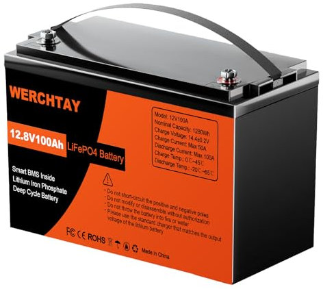 LiFePO4 Batterie 100Ah 12.8V Lithium 1280Wh 4000-18000 Zyklen für Solaranlagen, Marinebatterien, RV-Batterien, Kraftwerke, Energiespeicher für netzunabhängige Anwendungen (100ah)