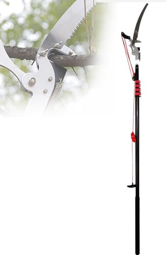 Pole Pruning Saw - Telescopic Tree Pruner with Ratchet Pulley & Hand Shears for Long Reach Branch Cutting - Ideal Tool for Pruning Tall Trees & Extending Branches