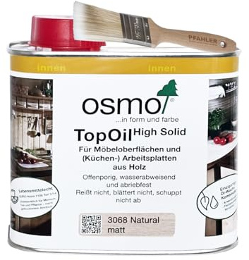 Osmo TopOil High Solid 0,5l 3068 Natural matt Pflegeöl für Holzoberflächen Schützt gegen Flecken & Feuchtigkeit Ideal für Küche, Büro & Möbel