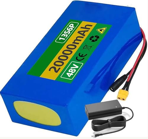 Batteria Per Bicicletta Elettrica Da 48V 20Ah, Batteria Al Litio Per Bici Elettrica Da 48 V 13S 6 Poli, Con Caricabatteria, Batteria Al Litio 48V, Batteria Per Scooter Elettrico 48V 20Ah, XT60+SM