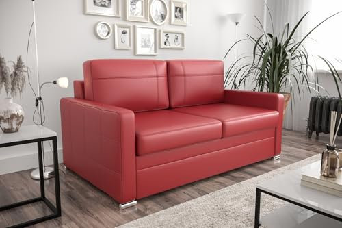 Friderik Ledersofa Avanti II – Echtleder Couch mit Schlaffunktion & Bettkasten – 2-Sitzer, 147 cm – Premium Qualität, Klappmechanismus, Modernes Design, Naturleder Madras (Rot)