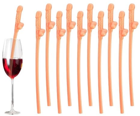 10 Pcs Skin Color Party Straws, Hen Party Naughty Straw, Penis Straws, Silicone Reusable Straws for Parties, Girls Cocktail Night Novelty Party Accessories for Bar Bachelorette Party Birthday Wedding