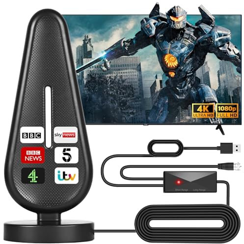 Indoor TV Aerial,560+ Miles Range Digital TV ariels indoor for Smart TV and Older TV's with Signal Booster,Support 4K 1080P HD Local Channels - 18FT HD Cable