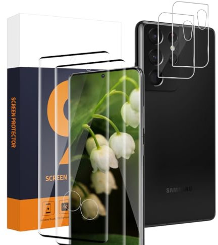 Carantee 2+2 Pièce Verre trempé pour Samsung Galaxy S21 Ultra 5G, 9H Dureté Protection écran+film pour lentilles, Couverture complète en 3D, Anti Rayures, HD Sans Bulle S21 Ultra Vitre Protection