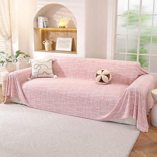 YSTELLAA Copridivano 4 Posti, 200x380 CM, Telo Copridivano Universale Decorativo, Copri Divano Con Braccioli, Copridivani Arredamento Protector, Copritutto Antimacchia Telo Divano, Rosa