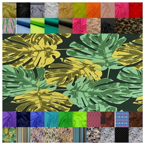 FABRICS-CITY METERWARE SCHWARZ/GRÜN OEKO-TEX HOCH ELASTISCHER SPANDEX MONSTERA-BLÄTTER STOFF METERWARE BADEANZUGSTOFF BODYCON SPANDEX JERSEY BIKIN KLEID, 5454