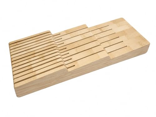 Bamboo in-Drawer Knife Block, 13 Slot Knife Drawer Organiser, Blade Holder | Kitchen Drawer Organiser Stores 6 Long and 7 Short - Bamboo Cutlery Storage Organisation, Kitchen Drawer Storage Block Sets