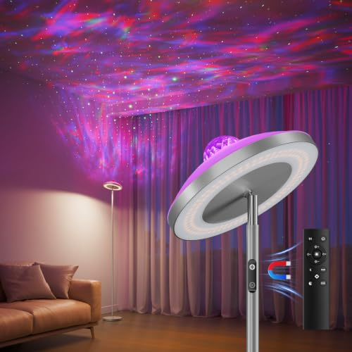DUSKTEC 3-in-1 Stehlampe mit Galaxy Sternen & RGB Aurora Projektor | Magnetische Fernbedienung & Touch-Steuerung, 1400lm LED, 3000K-6000K Weiß, 10%-100% dimmbar für Wohnzimmer Schlafzimmer