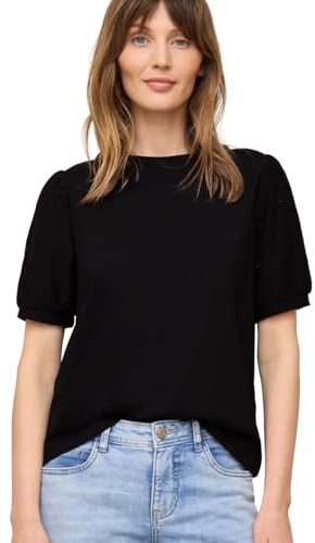 Street One Studio T-Shirt mit Rundhals und Spitzenärmeln Black 44