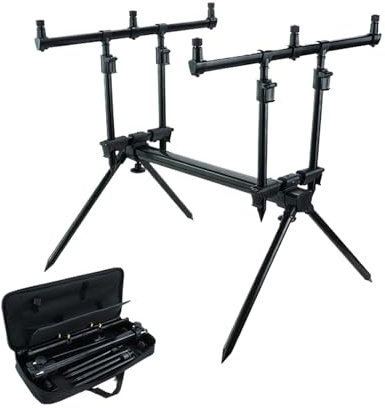 3-Rod Carp Fishing Rod Pod Set with Telescopic Bank Sticks & Adjustable Buzz Bars