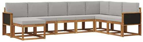 vidaXL Outdoor-Sofagarnitur mit Kissen 8 pcs Natürlich und Hellgrau, Moderner Garten Sofa, wetterfeste Eckcouch, Möbel zum Entspannen auf Terrasse, Patio Lounge und Komfortset
