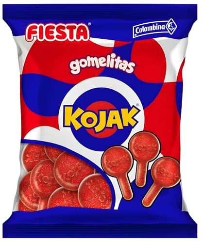 Fiesta Gomelitas Kojak 1 kg – Caramelos Blandos Sabor Fresa Azucarados con Forma de Piruleta – Bolsa Grande 1000 g