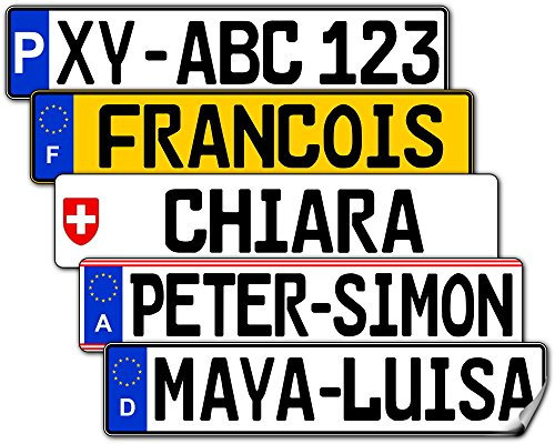 Nummernschild Aufkleber - verschiedene Länder und Größen wählbar, z. B. Frankreich (F) - Mit Name/Wunschtext personalisierbar