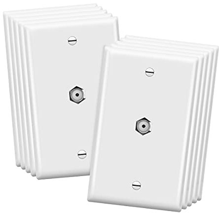 ENERLITES Placa de pared coaxial para cable de televisión, conector acoplador tipo F F81, 1 banda de 4.5 x 2.75 pulgadas, 6601-W-10 unidades, blanco (paquete de 10)