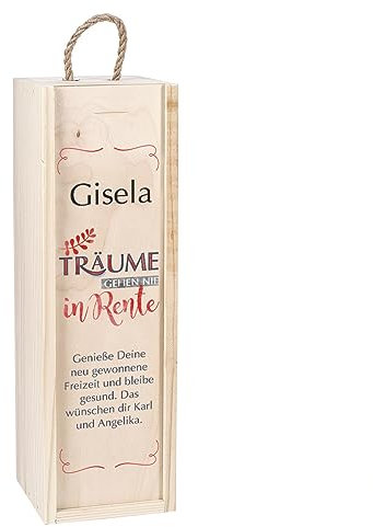 Herz & Heim® Geschenkverpackung für Flasche - Rente/Ruhestand/Pension - mit Aufdruck des Namens und Wunschtext