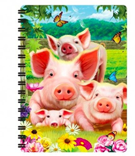 3D LiveLife Jotter - Schweinestall von Deluxebase. Linsenförmigeses 3D-süßes A6-Spiral-Notizbuch. Liniertes Notizbuch mit Kunstwerken, die vom bekannten Künstler Michael Searle lizenziert wurden
