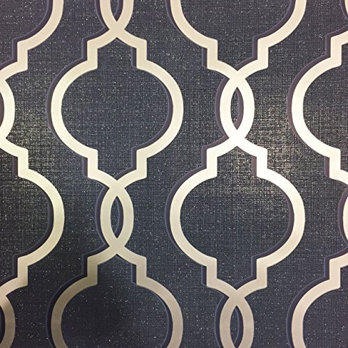 Trellis Geometric Wallpaper Glitter Metallic Textured Blue Silver Laticia Holden