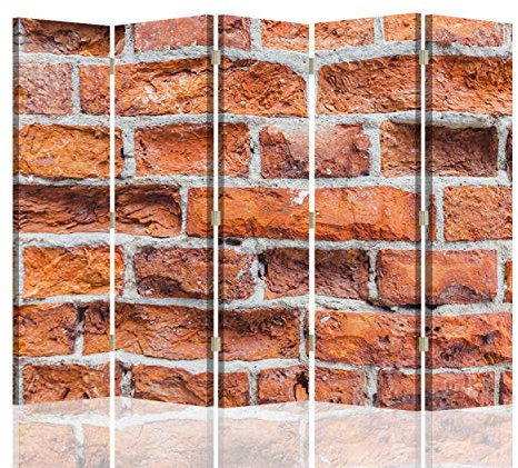 Paravent Ziegel Abstrakt 180x175 cm 5 Teilig Modern Design beideseitig Raumteiler Wandschirme Foto Trennwand Raumtrenner Sichtschutz Spanische Wand auf Leinwand Bedruckt Stein Wand Loft Rot